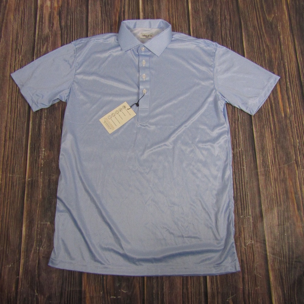 Collars & Co Shirt Mens Medium Light Blue Dress Collar Polo Performance Golf